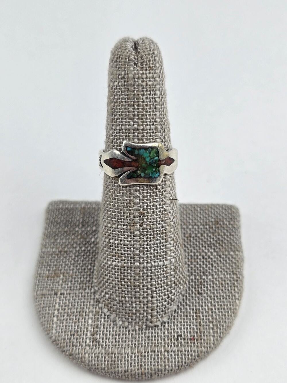 Petite Sterling silver Thunderbird Cora Turquoise Inlay Ring Size 6.5 unmarked
